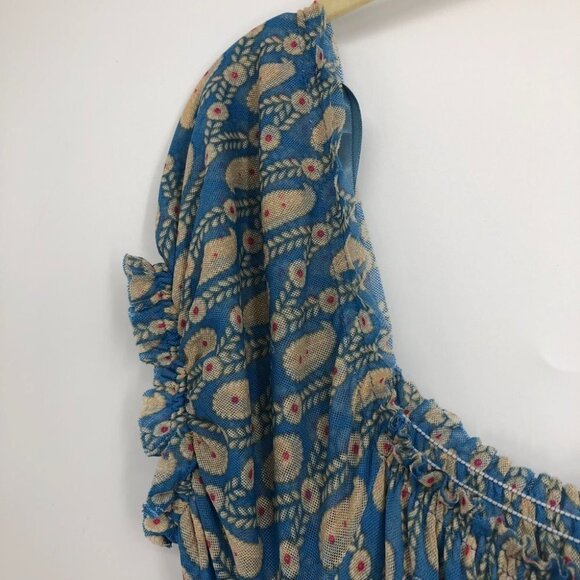 Juicy Couture Blue Beige multicolor Tiered Chiffon Paisley Maxi Dress size L - Picture 11 of 14